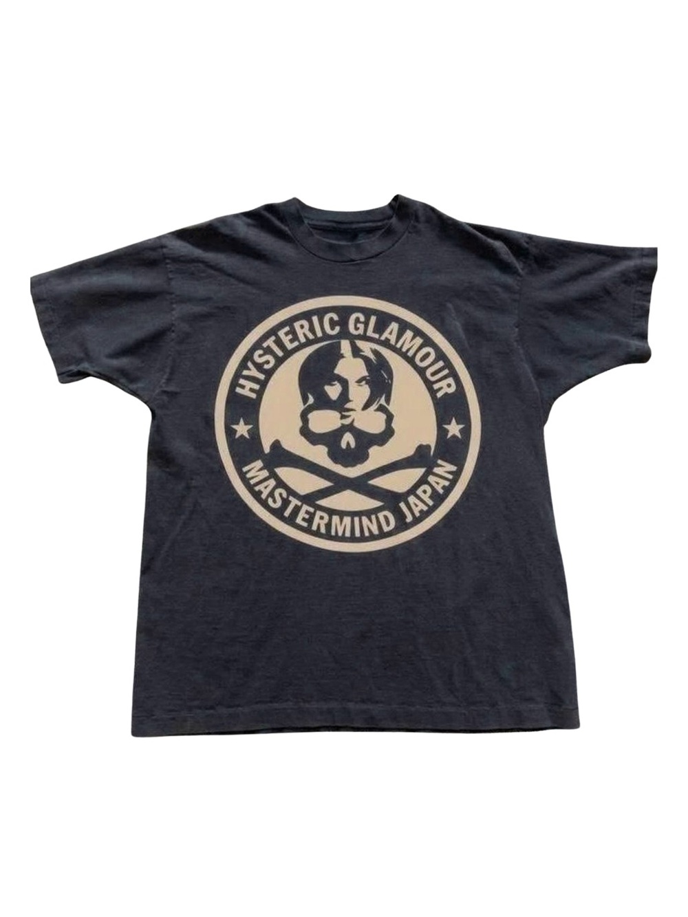 Gildan Glamour Black Tee with Beige Skull